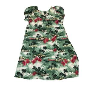 Blue Hawaii Muumuu‎ Dress Womens Large Green Scenic Floral Print Cotton Vintage